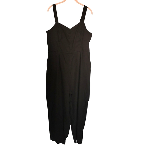 Old Navy Linen Blend Cami Smocked Jumpsuit in Black Jack Like New - Sz XL - Picture 2 of 8